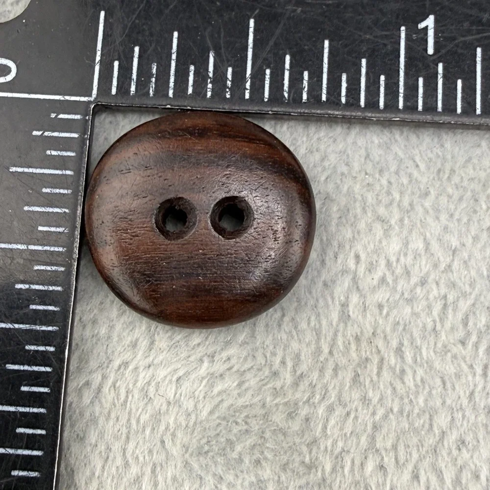 Vintage Wood Buttons Round Brown 2-Hole Flat 12pc Set